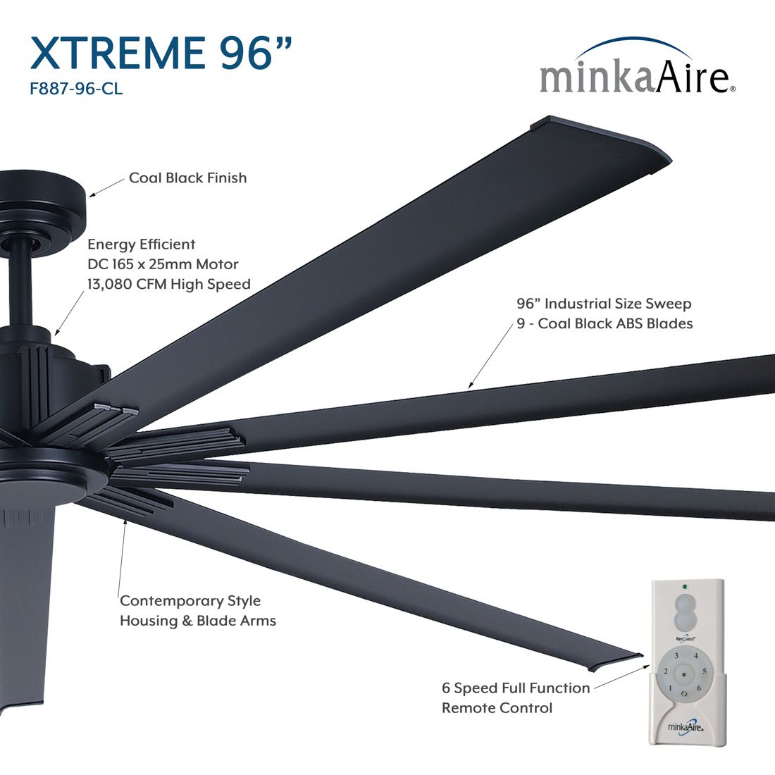 Image 5 Minka-Aire Xtreme 96-in Coal Black Indoor 9-Blade Ceiling Fan more views