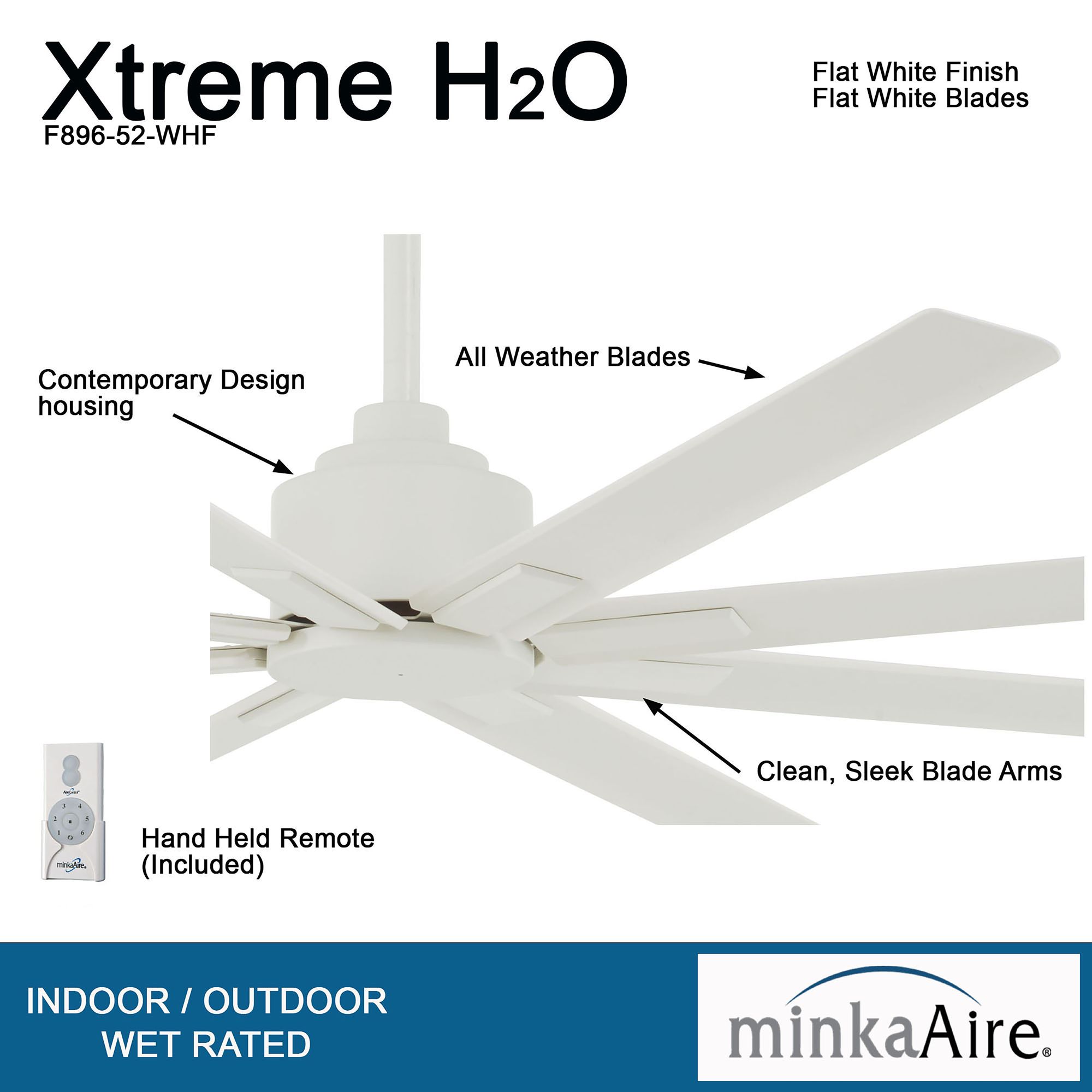 Minka-Aire Xtreme H20 52-inch Flat White Outdoor Ceiling Fan with Remote