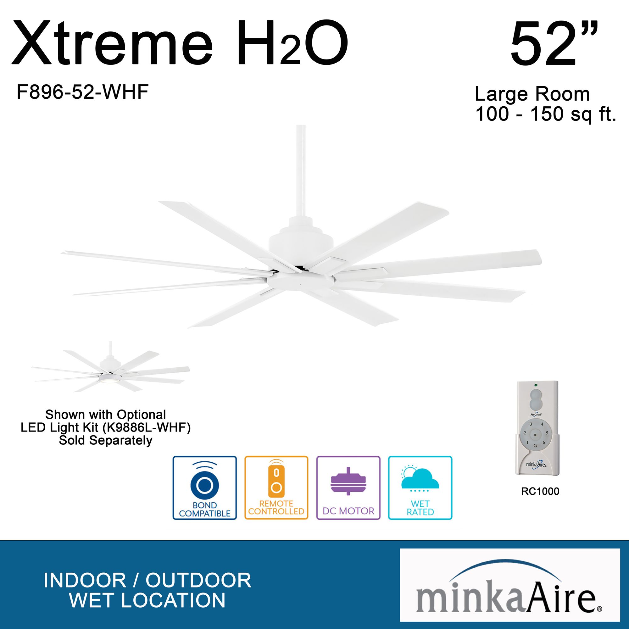 Minka-Aire Xtreme H20 52-inch Flat White Outdoor Ceiling Fan with Remote