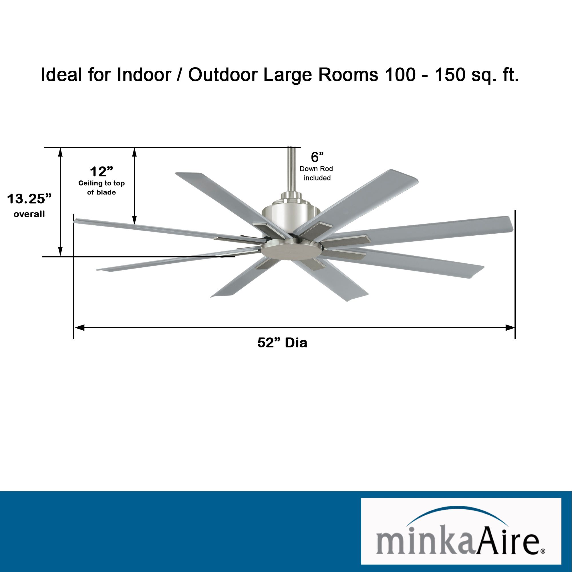 Minka-Aire Xtreme H20 52in Brush Nickel Wet Outdoor Ceiling Fan with Remote