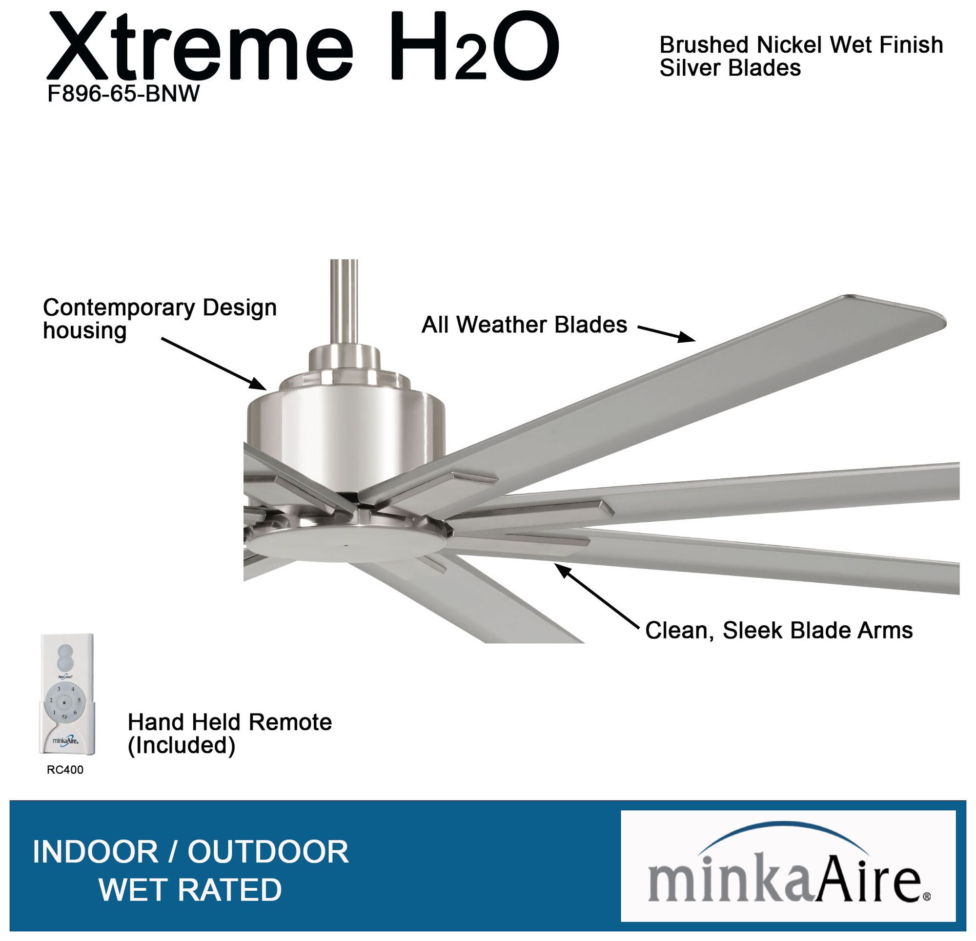 Image 7 Minka Aire Xtreme H20 65-inch Brushed Nickel Wet Ceiling Fan more views