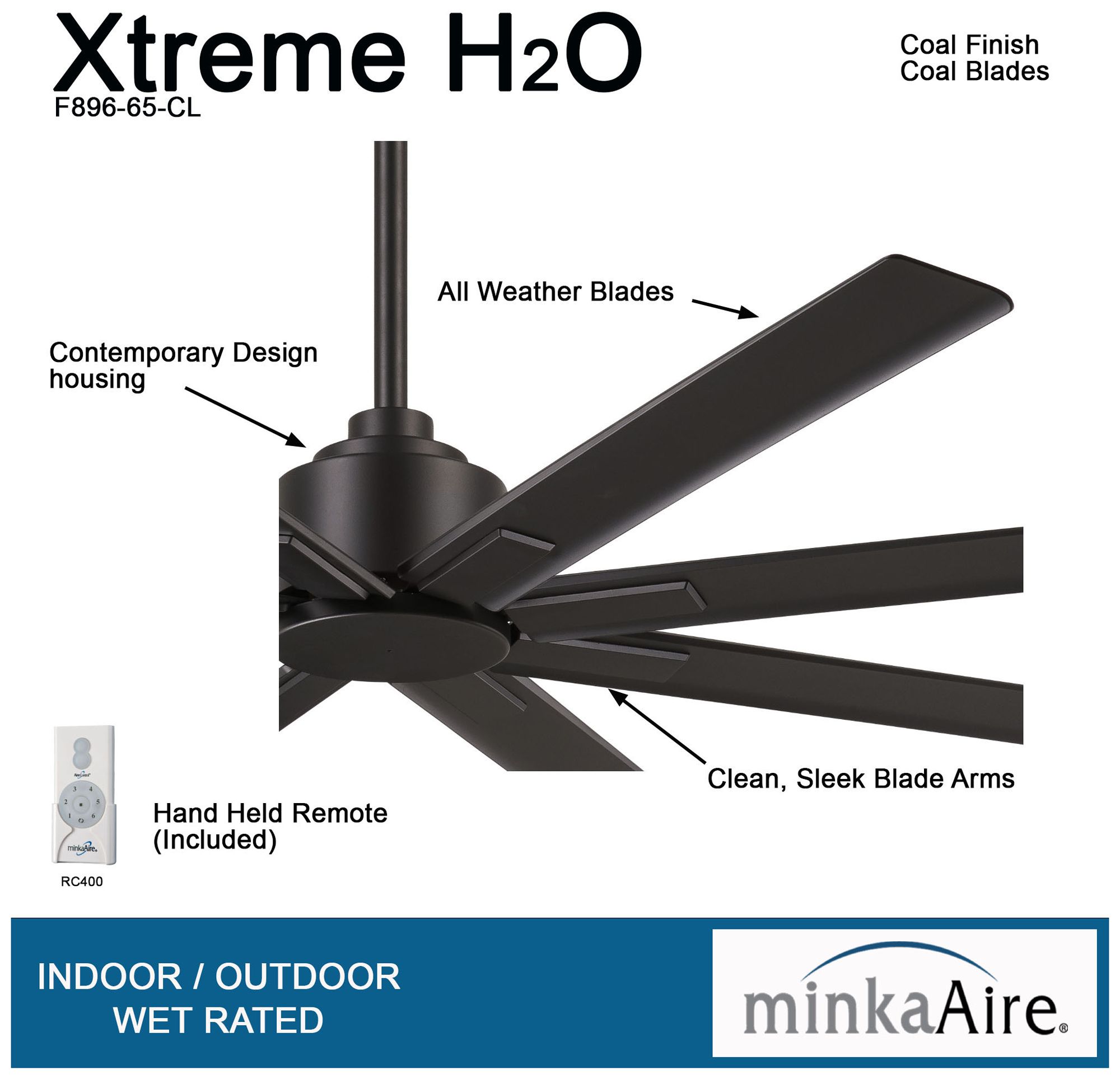 Image 6 Minka-Aire Xtreme H20 65-inch Coal Black 8-Blade Outdoor Ceiling Fan more views