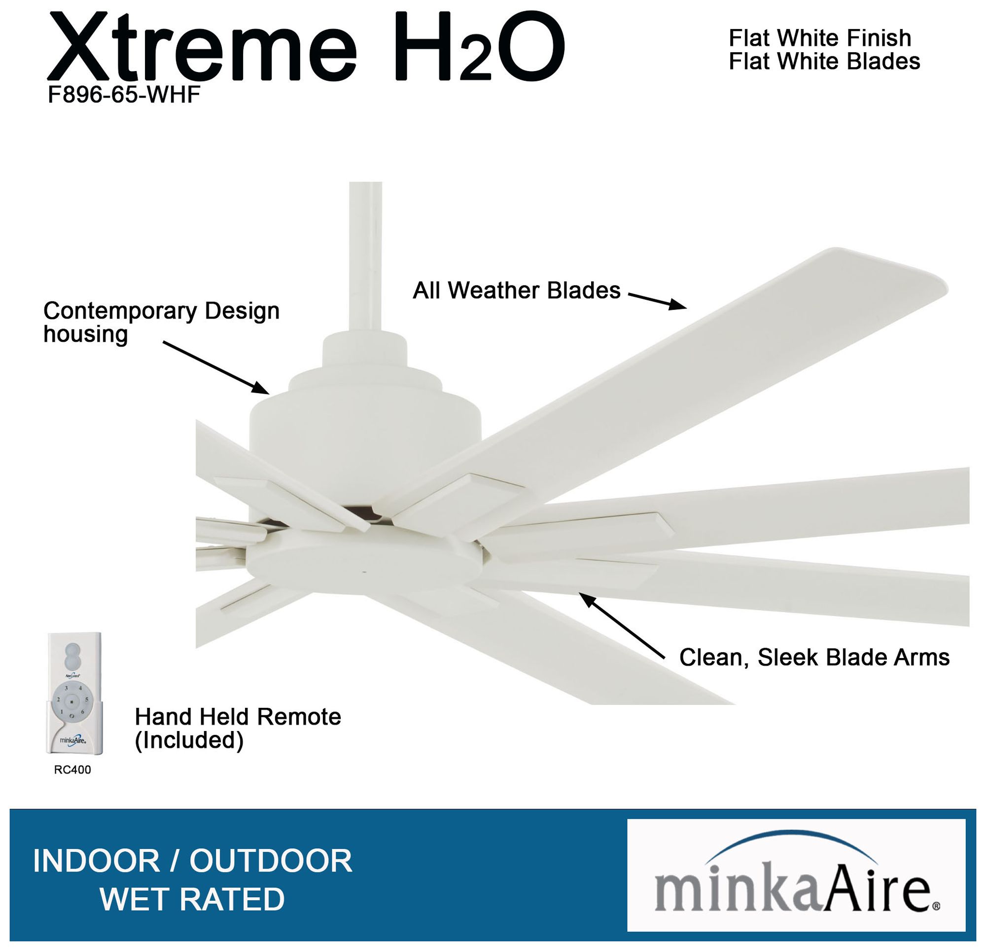 Image 6 Minka Aire Xtreme H20 65-inch Flat White 8-Blade Outdoor Ceiling Fan more views