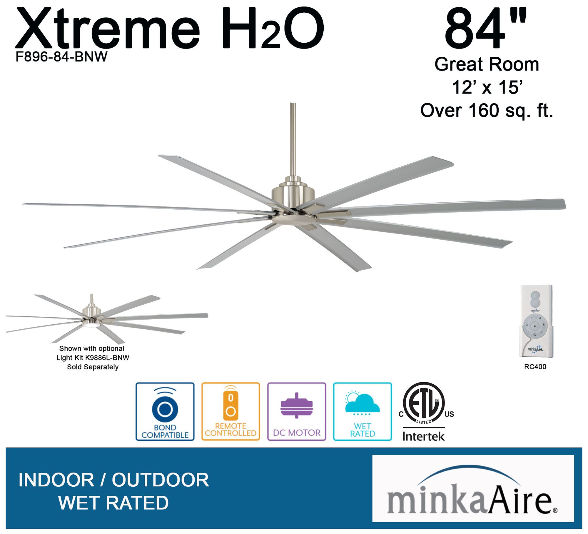 Image 6 Minka-Aire Xtreme H20 84-in Brushed Nickel Wet 8-Blade Outdoor Ceiling Fan more views