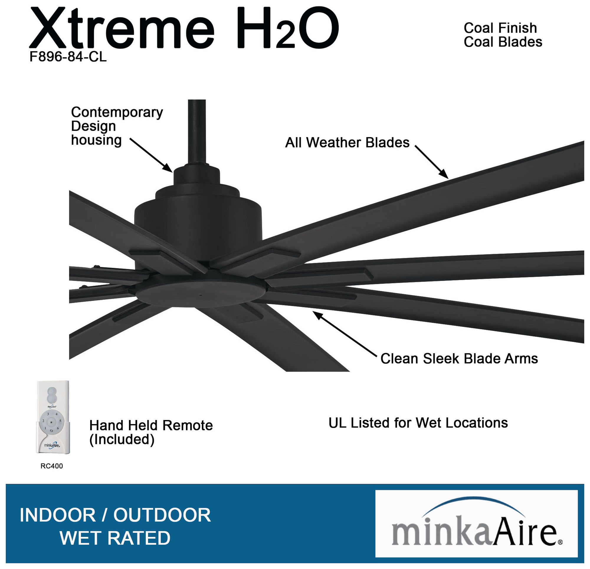 Image 3 Minka-Aire Xtreme H20 84-inch Coal Black 8-Blade Outdoor Ceiling Fan more views