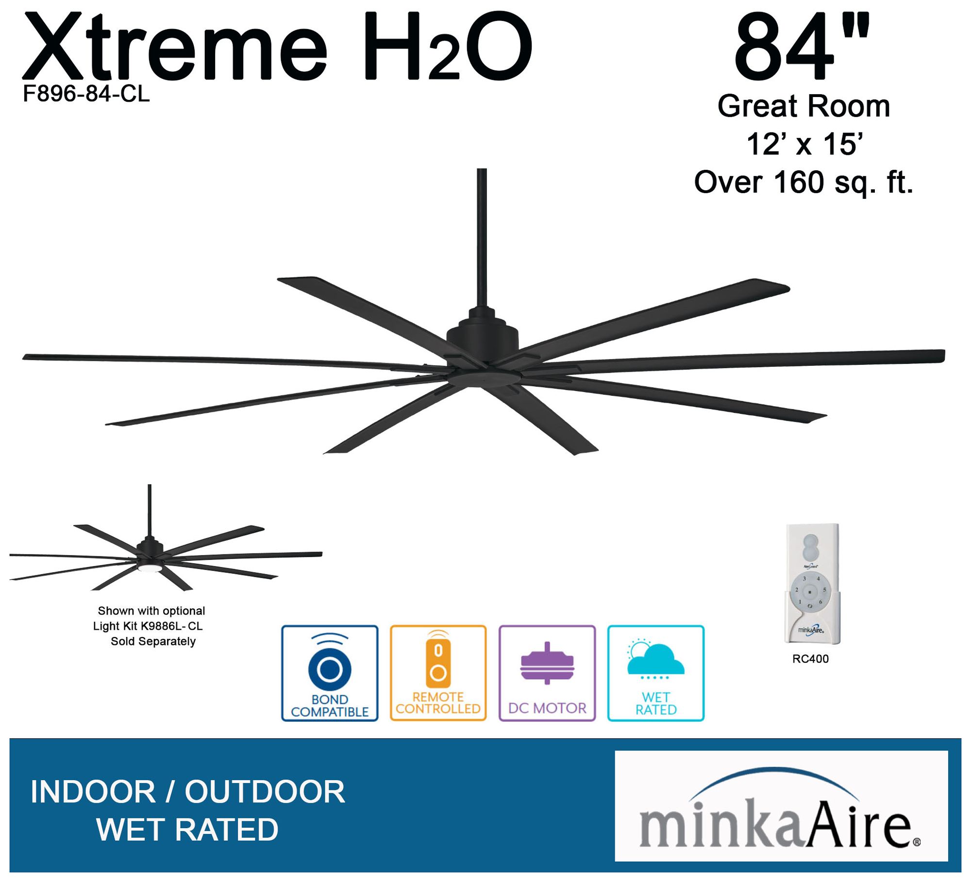 Image 6 Minka-Aire Xtreme H20 84-inch Coal Black 8-Blade Outdoor Ceiling Fan more views