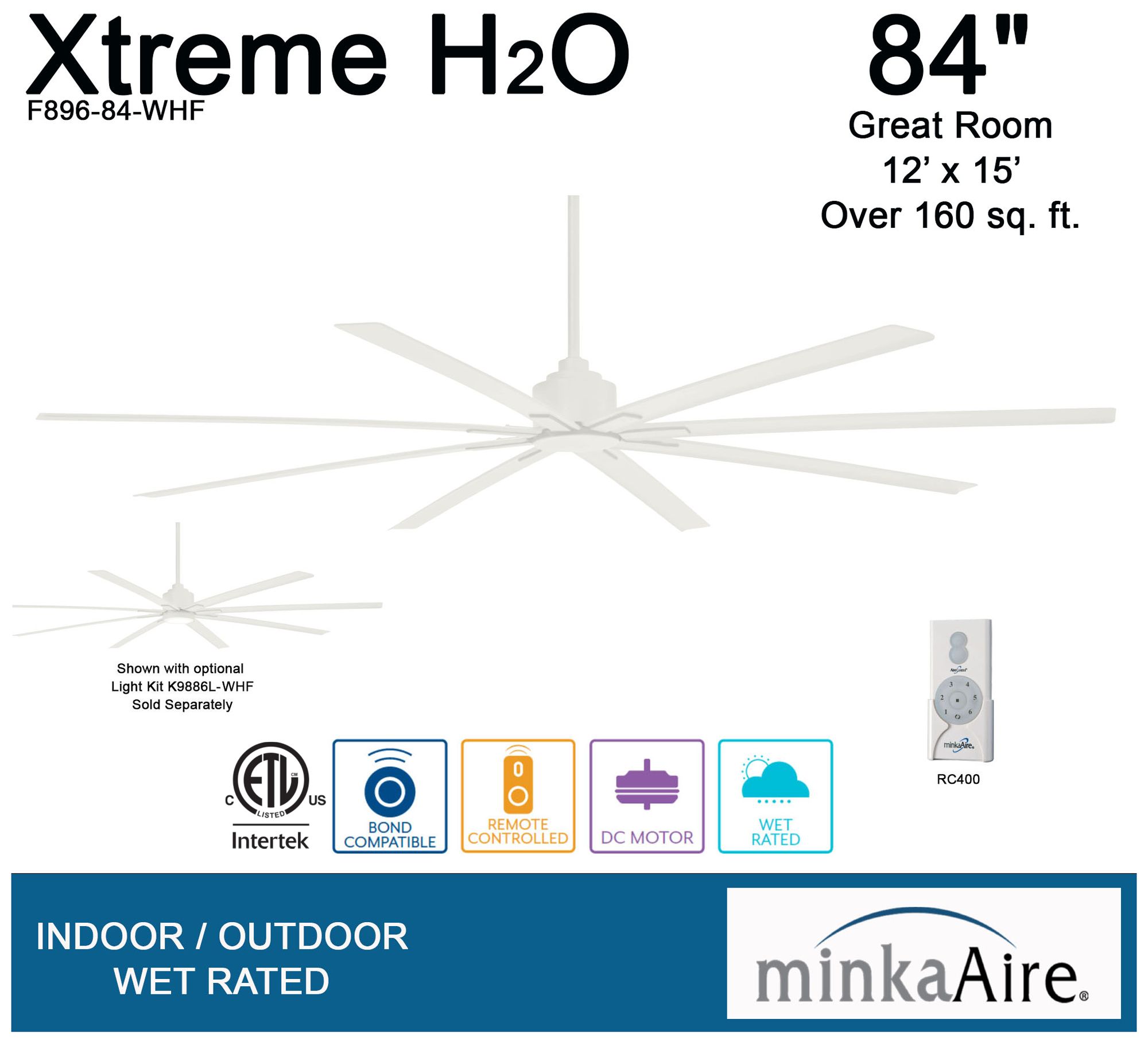 Image 5 Minka Aire Xtreme H20 84-inch Flat White Outdoor Ceiling Fan more views
