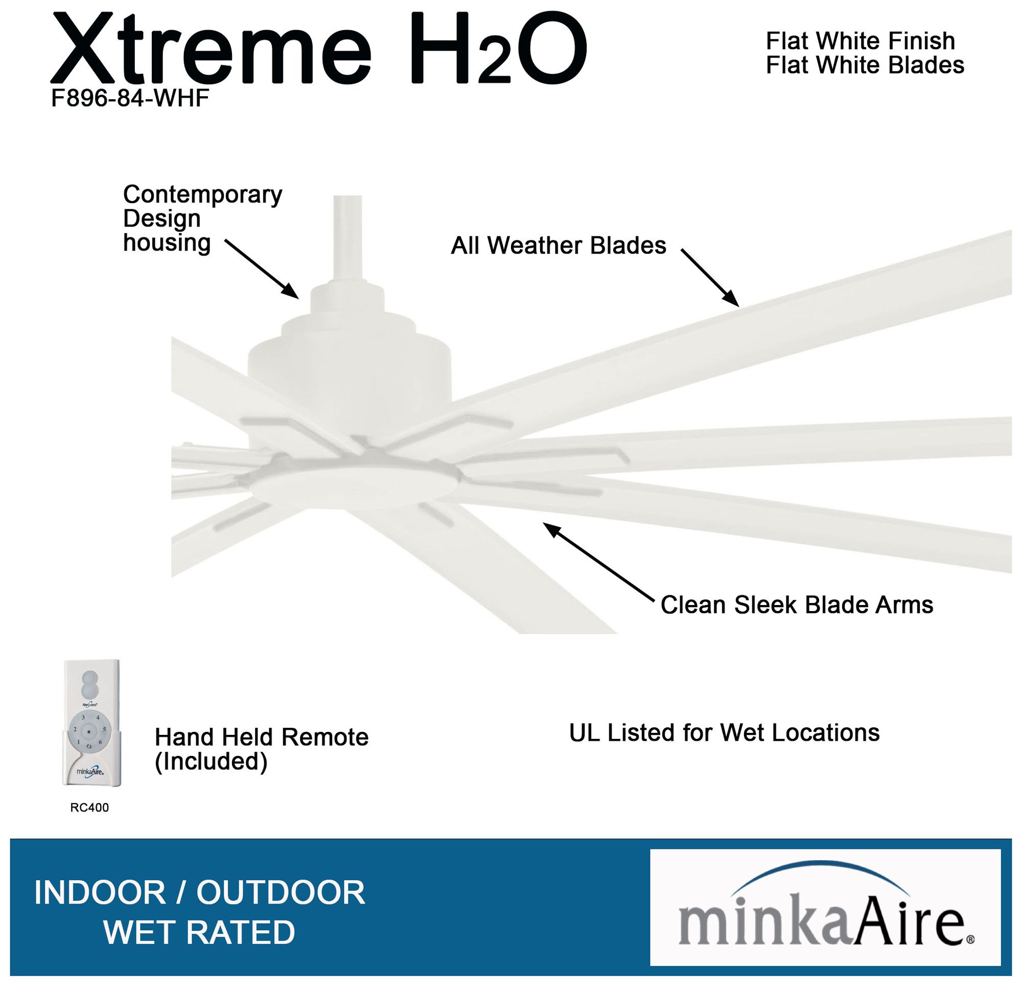 Image 6 Minka Aire Xtreme H20 84-inch Flat White Outdoor Ceiling Fan more views