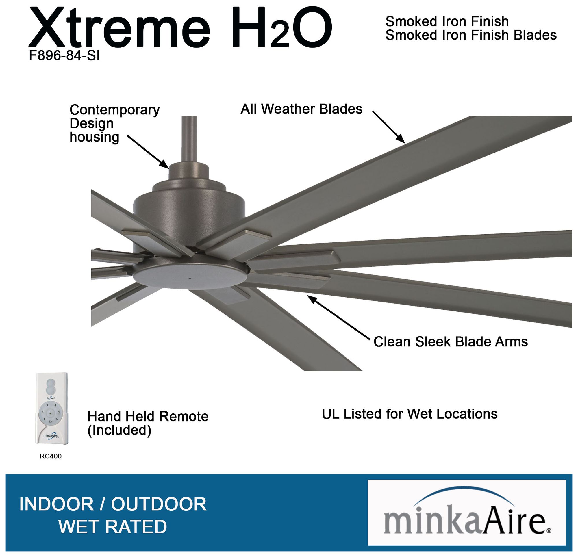 Image 6 Minka-Aire Xtreme H20 84-inch Smoked Iron 8-Blade Outdoor Ceiling Fan more views