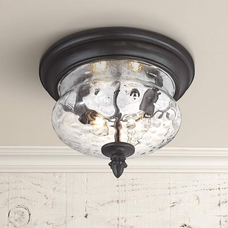 Image 1 Minka Ardmore 11 3/4" Wide Black Hammered Glass Outdoor Ceiling Light