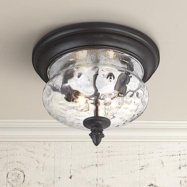 Minka Ardmore 11 3/4" Wide Black Hammered Glass Outdoor Ceiling Light