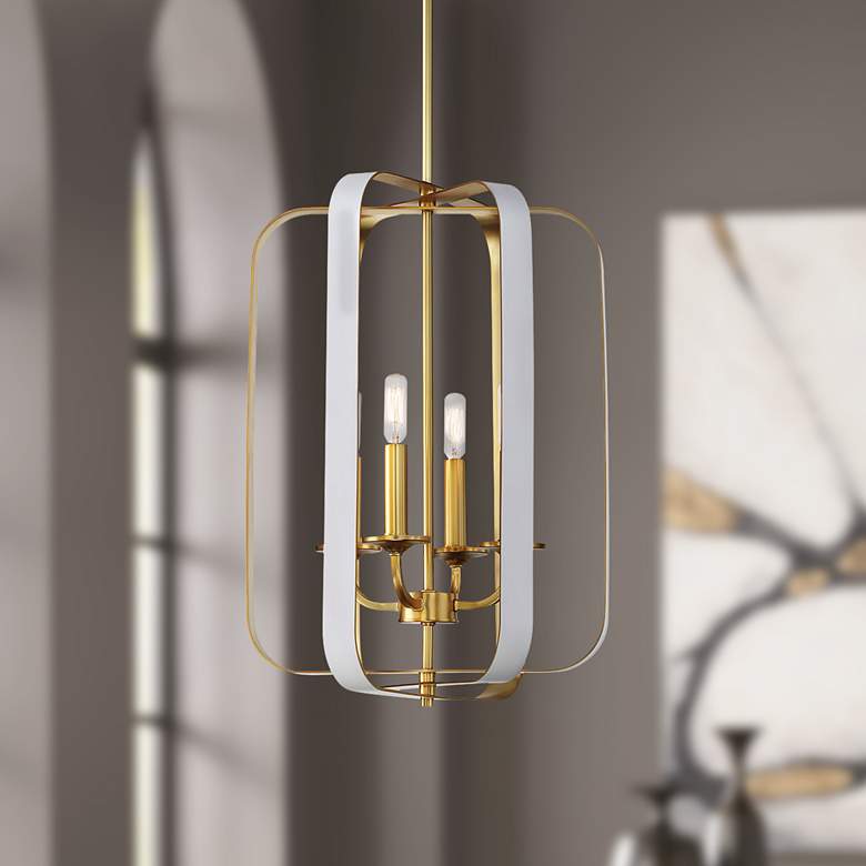 Image 1 Minka Aureum 14" Gold and White Open Cage 4-Light Modern Pendant Light