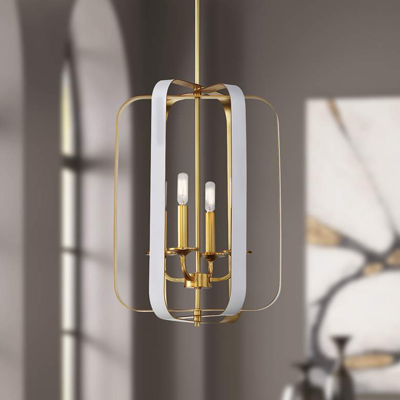 Image 1 Minka Aureum 14 inch Gold and White Open Cage 4-Light Modern Pendant Light