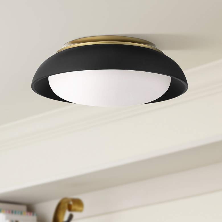 Image 1 Minka Boylston 15" Wide Sand Coal and Honey Gold LED Ceiling Light