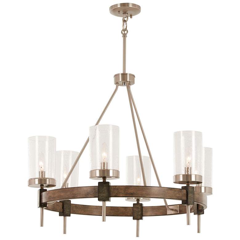 Image 2 Minka Bridlewood 28 inch Wide Wood Ring Modern Wagon Wheel Chandelier