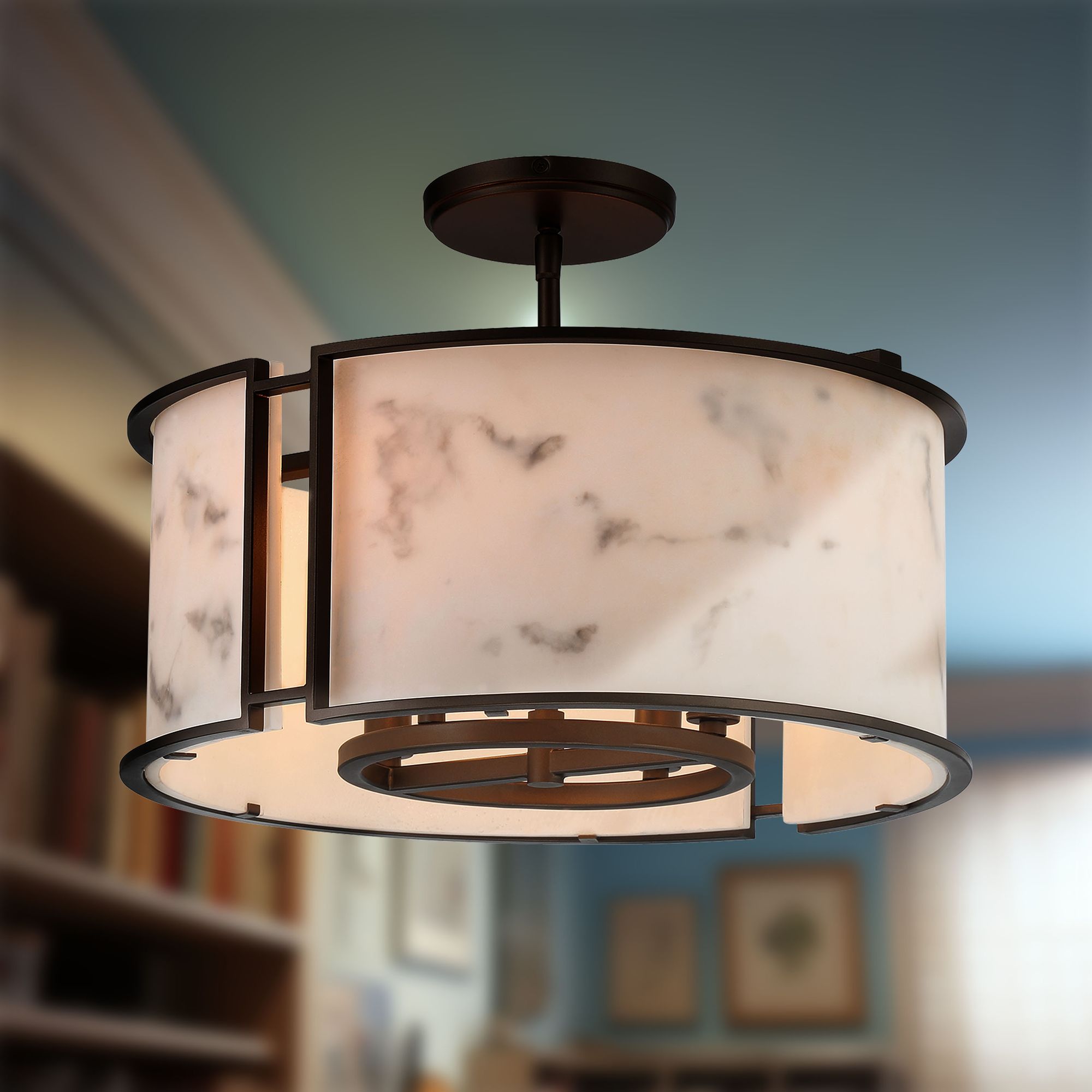 Minka Buchanan 17 1/2" Wide Hellenic Bronze Drum Ceiling Light