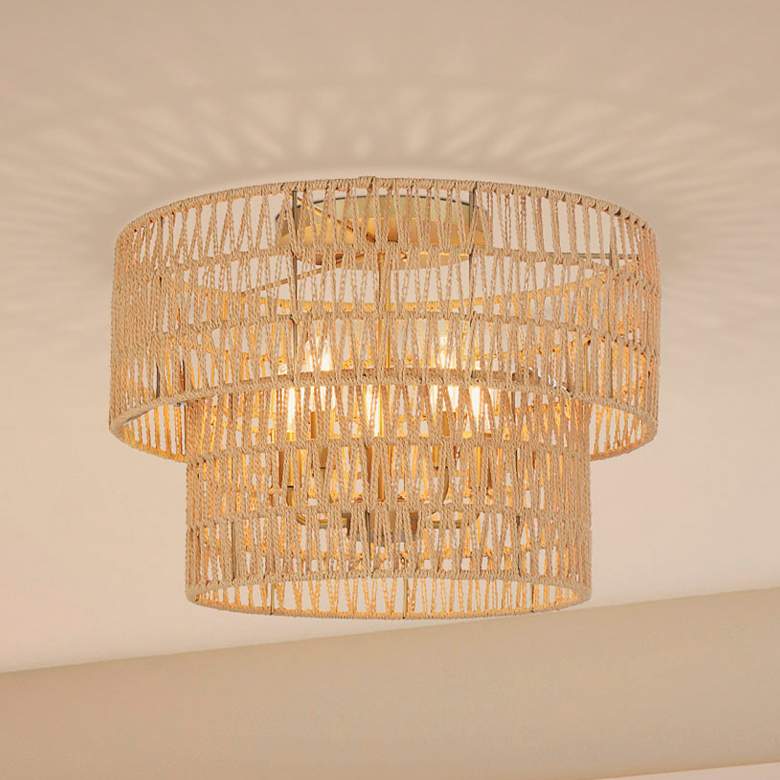 Image 1 Minka Bungalow Heaven 20" Wide Soft Brass Papyrus Rope Ceiling Light