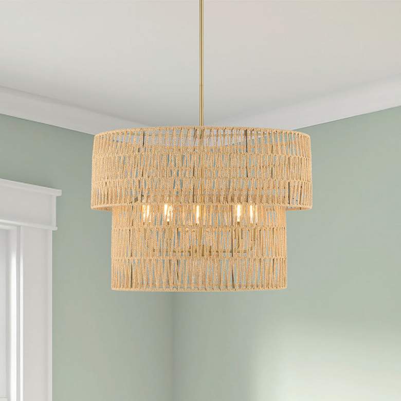 Image 1 Minka Bungalow Heaven 26" Wide Soft Brass Rope 5-Light Pendant