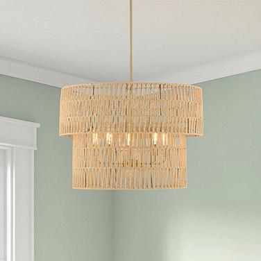 Minka Bungalow Heaven 26" Wide Soft Brass Rope 5-Light Pendant