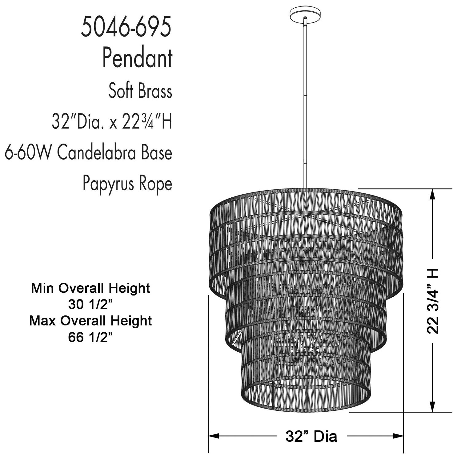 Minka Bungalow Heaven 32" Brass Papyrus Rope 6-Light Coastal Pendant