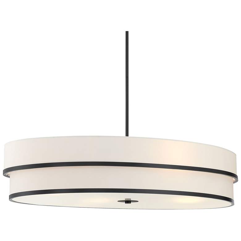 Image 1 Minka Cascade 42" Wide Coal Black White Linen Drum Pendant Light