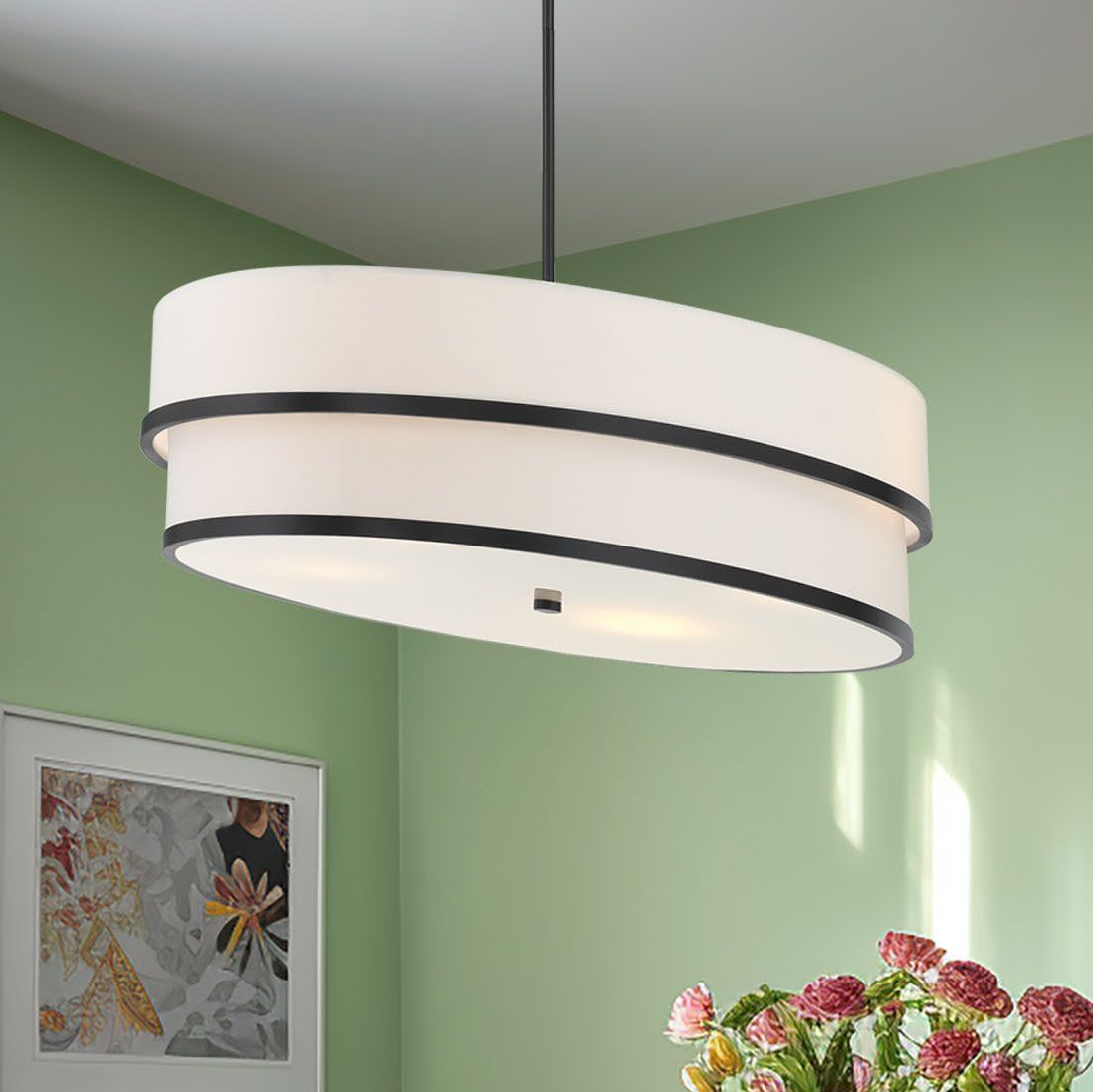 Minka Cascade 42" Wide Coal Black White Linen Drum Pendant Light
