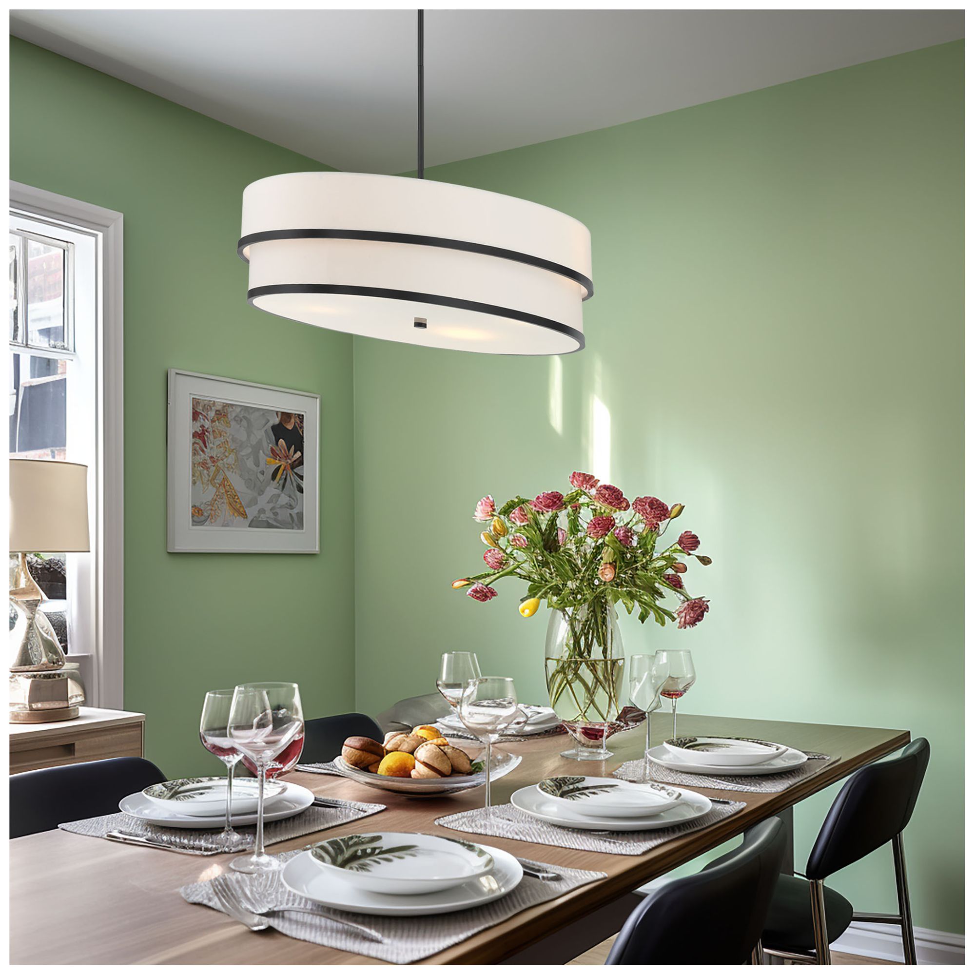 Image 3 Minka Cascade 42" Wide Coal Black White Linen Drum Pendant Light more views