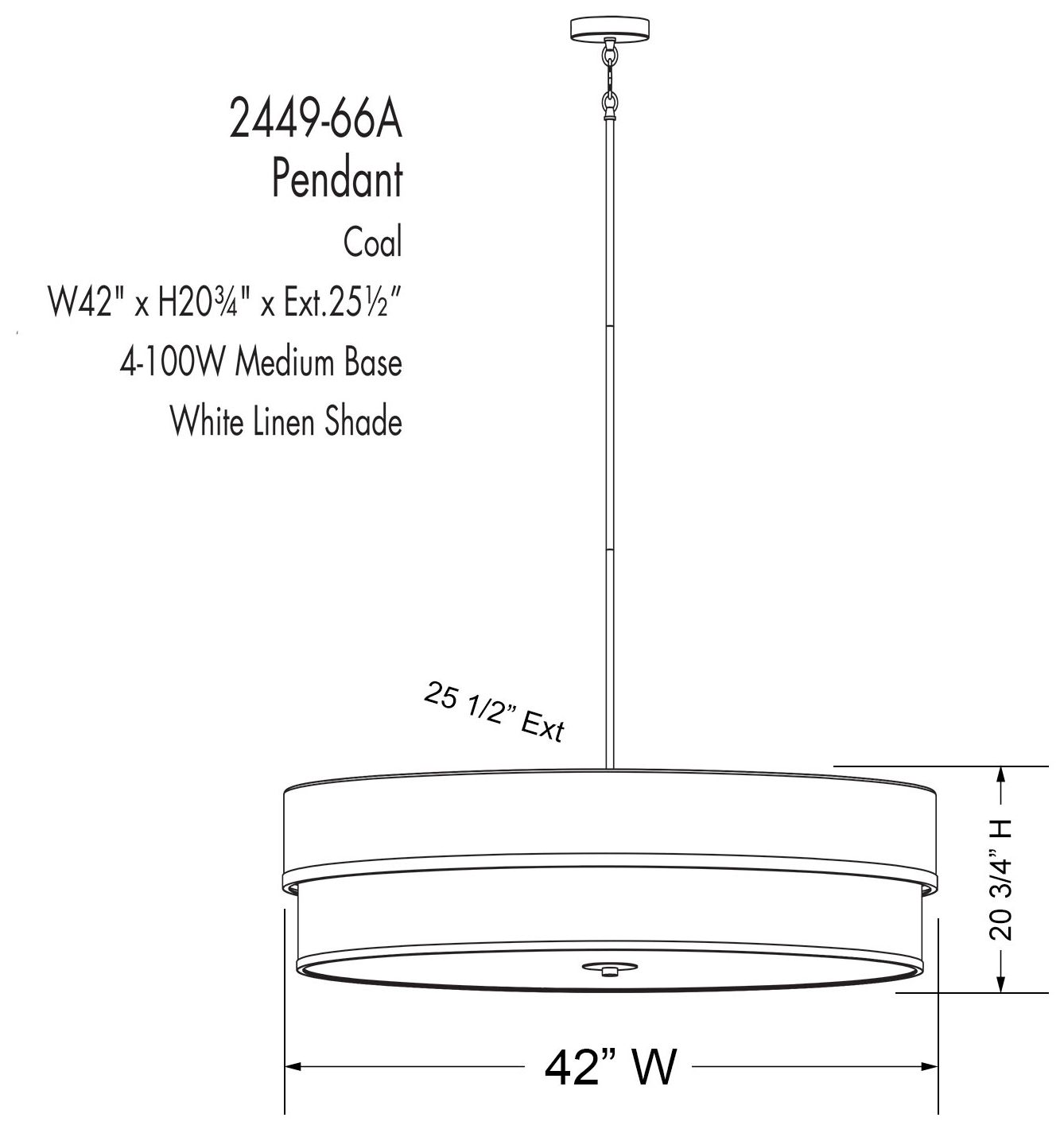 Image 4 Minka Cascade 42" Wide Coal Black White Linen Drum Pendant Light more views