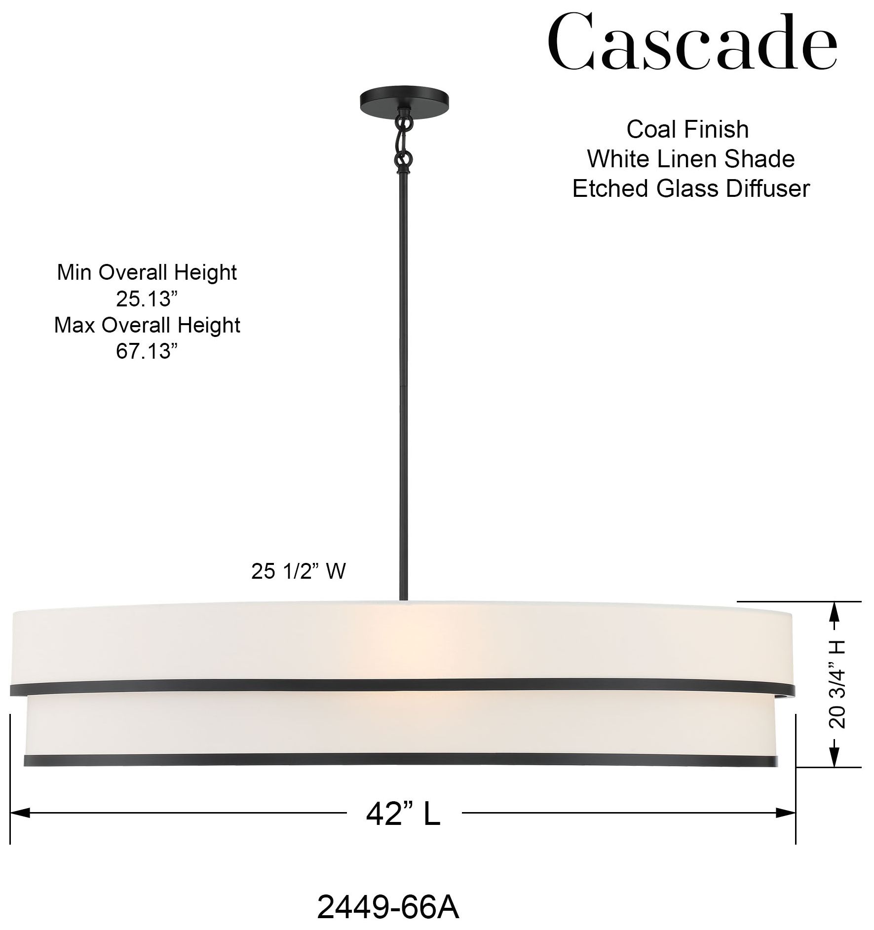 Image 7 Minka Cascade 42" Wide Coal Black White Linen Drum Pendant Light more views