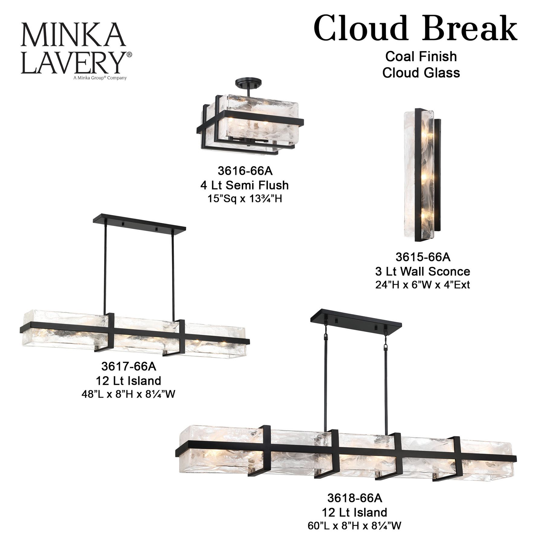 Minka Cloud Break 48" Wide Coal Black Cloud Glass Linear Chandelier