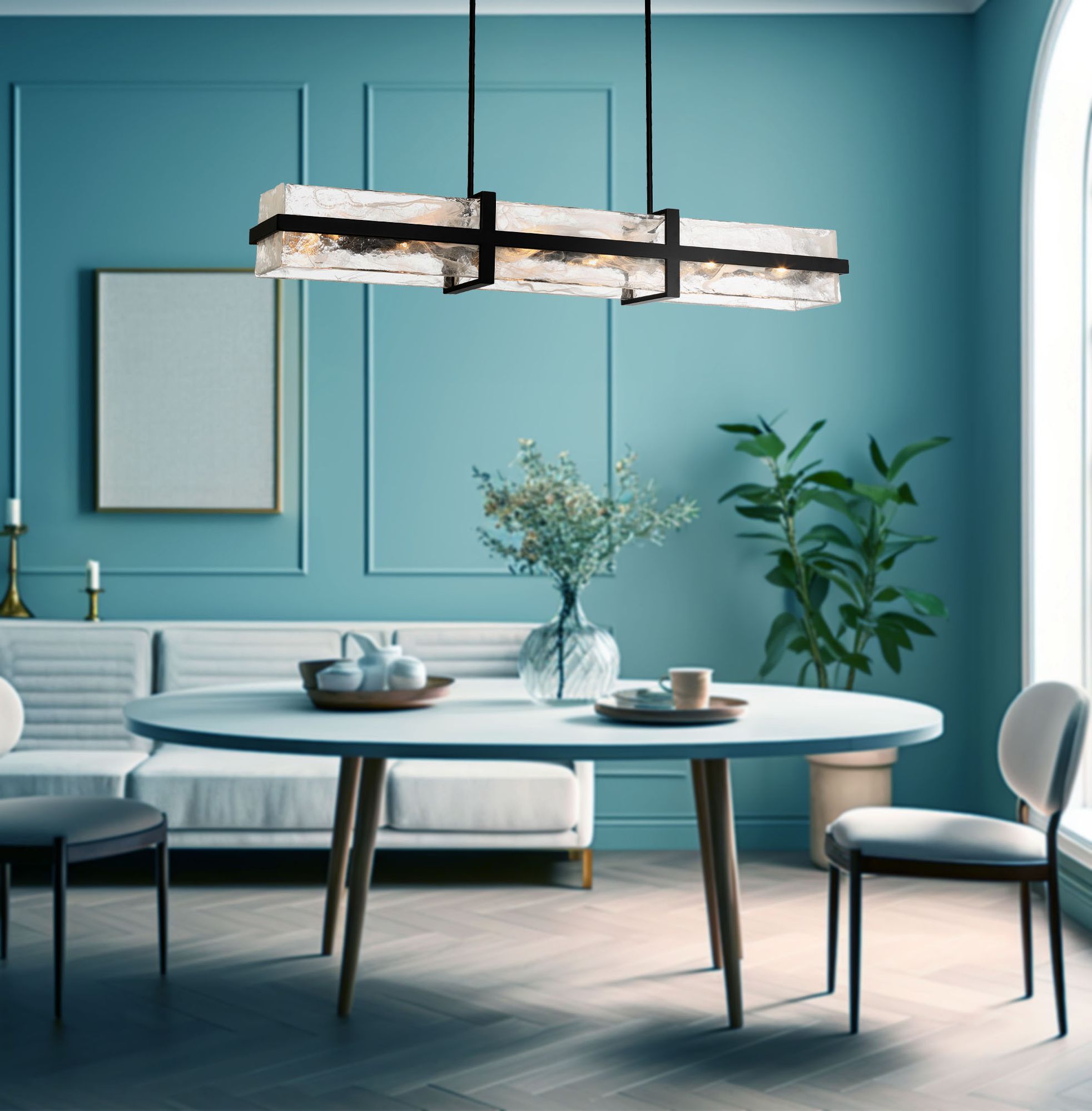 Minka Cloud Break 48" Wide Coal Black Cloud Glass Linear Chandelier