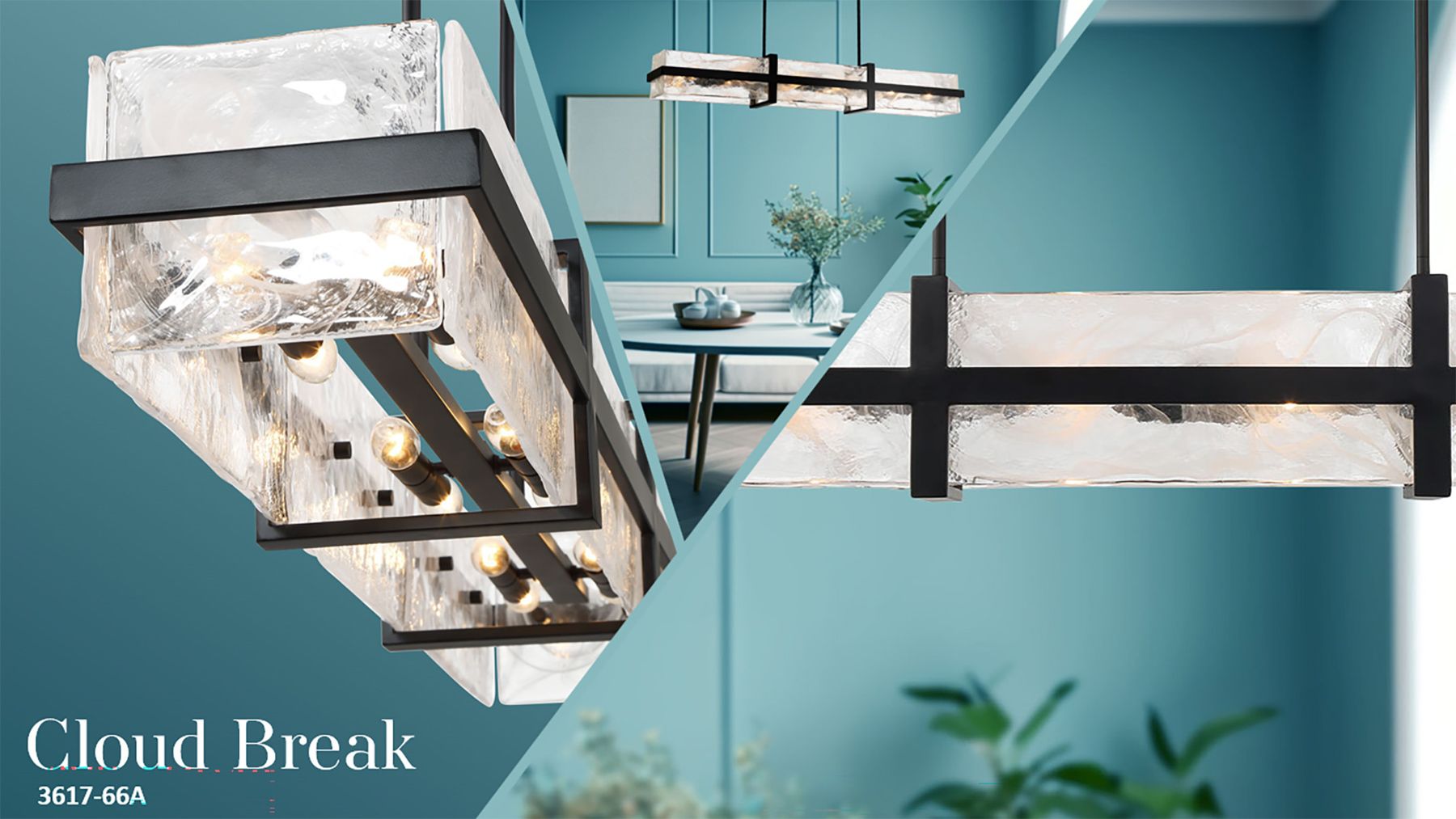 Minka Cloud Break 48" Wide Coal Black Cloud Glass Linear Chandelier