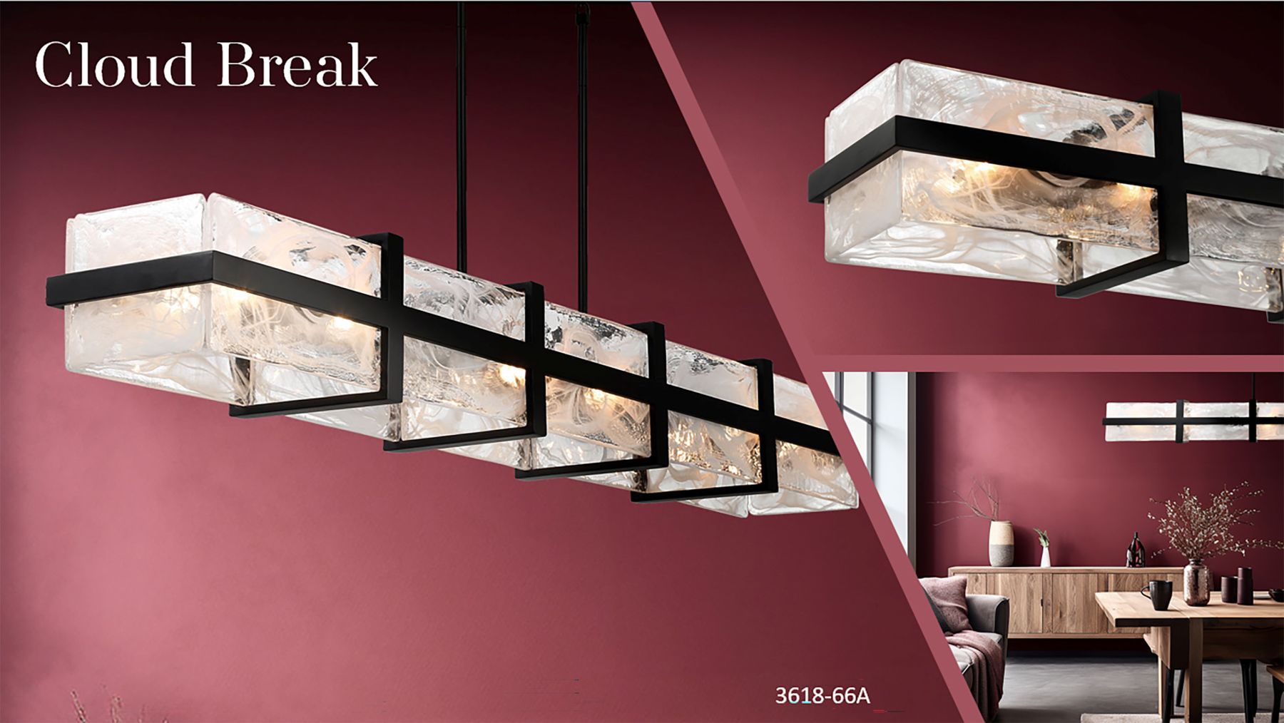 Minka Cloud Break 59 3/4" Wide Coal Black Linear Chandelier in scene