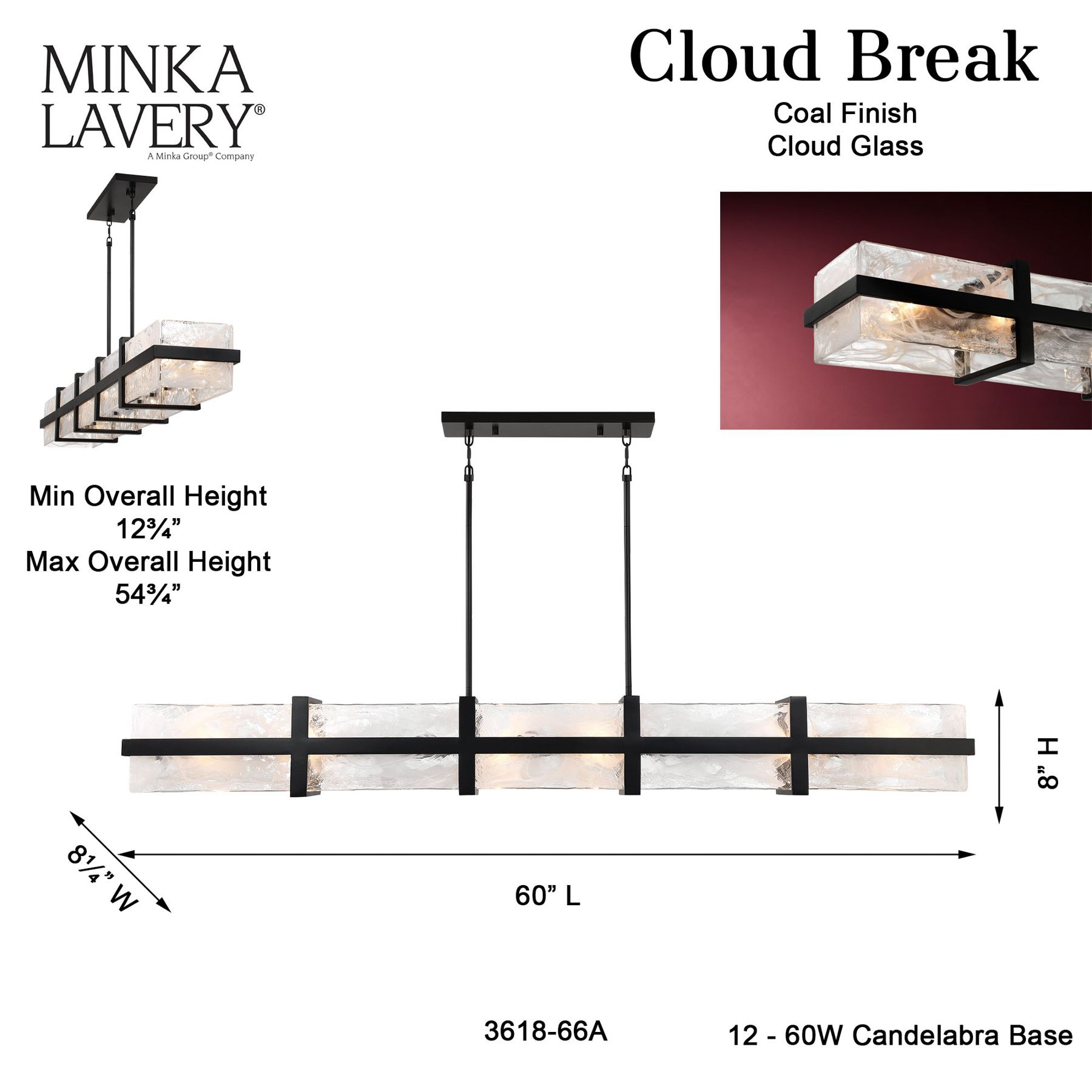 Minka Cloud Break 59 3/4" Wide Coal Black Linear Chandelier in scene