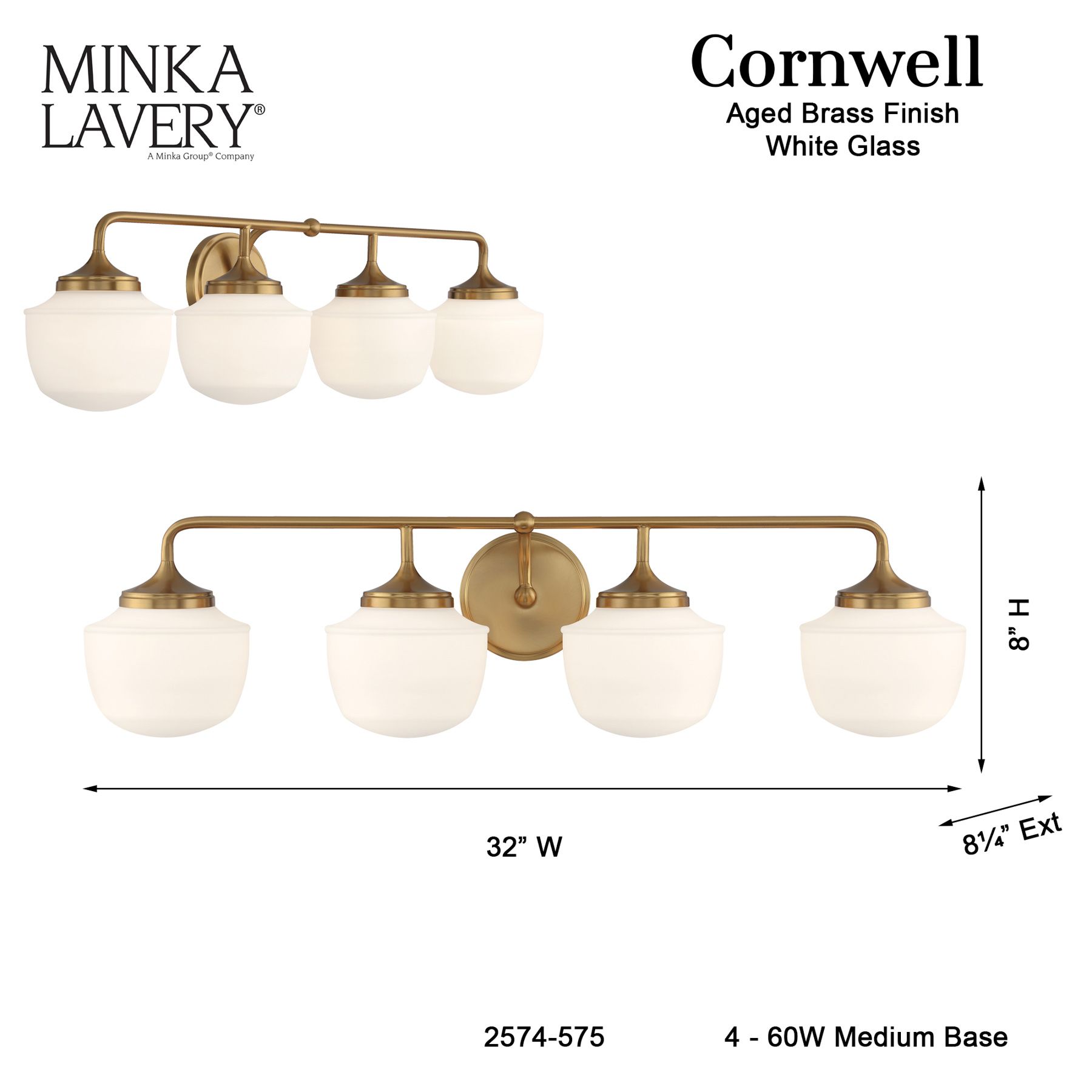 Minka Cornwell 32" Wide Aged Brass 4-Light Vanity Bath Light in scene