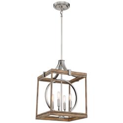 Minka Country Estates 14 1/2" Wide Wood and Nickel 4-Light Pendant