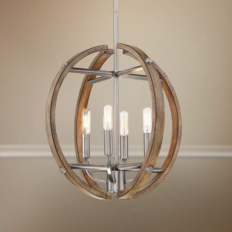 Image 1 Minka Country Estates 16 3/4 inch Wide Wood and Nickel 4-Light Pendant
