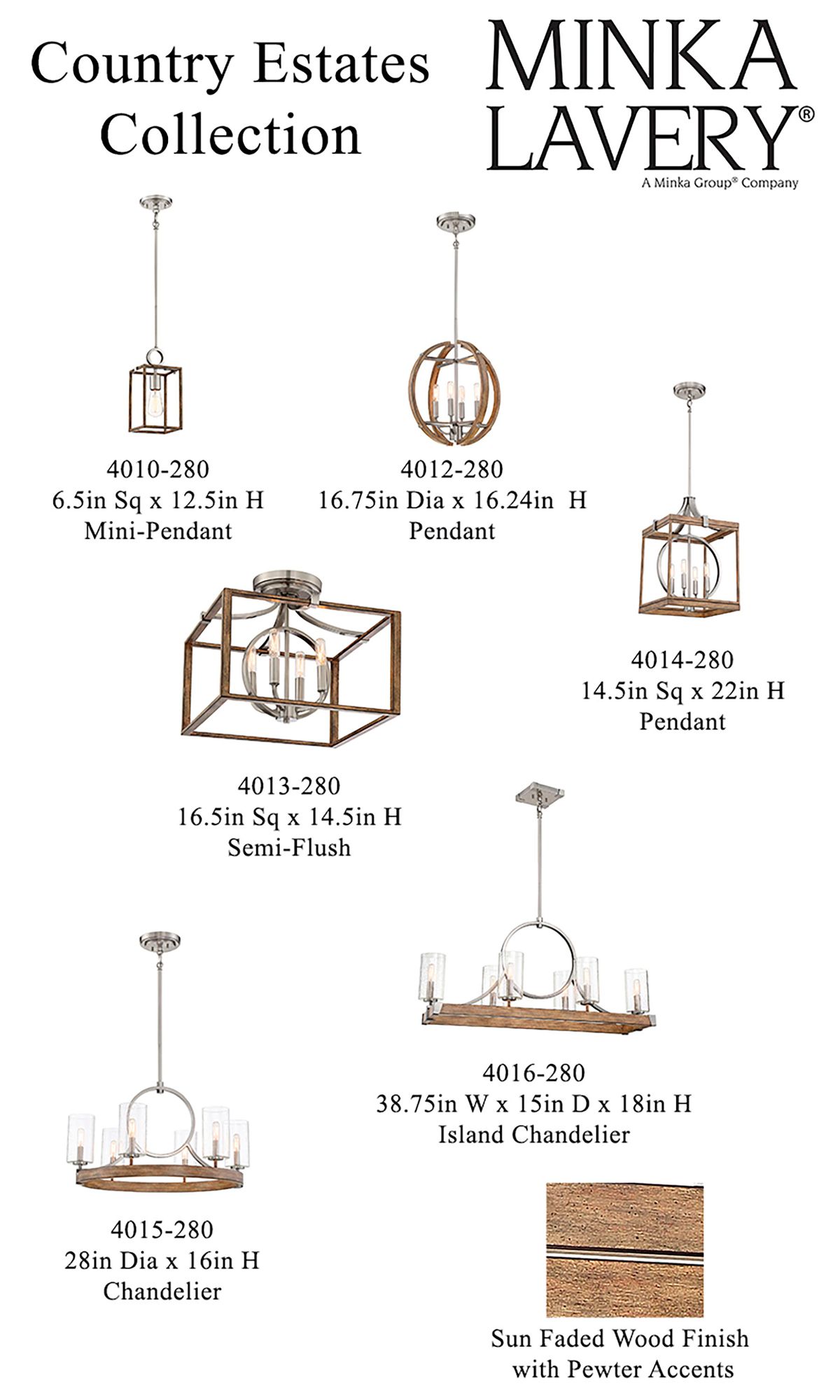 Minka Country Estates 16 3/4" Wide Wood and Nickel 4-Light Pendant