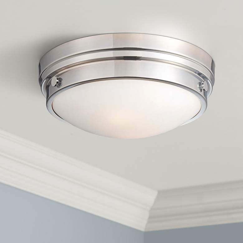 Image 1 Minka Culver 13 1/4" Wide White Glass and Chrome Button Ceiling Light