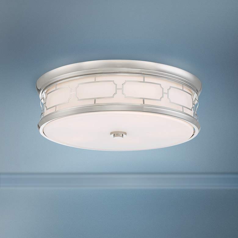 Image 1 Minka Drum Flush Mount 20" Modern Deco Nickel LED Ceiling Light
