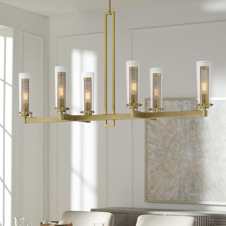 Image 1 Minka Emmerham 44" Wide Soft Brass 6-Light Linear Island Pendant