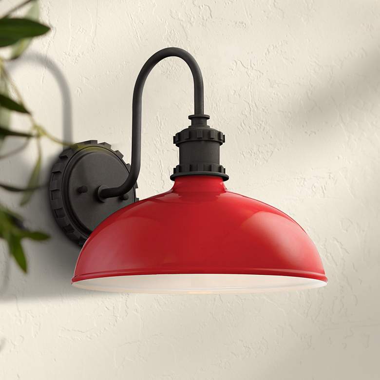 Image 1 Minka Escudilla 11 3/4" Red Gloss Modern Industrial Outdoor Wall Light