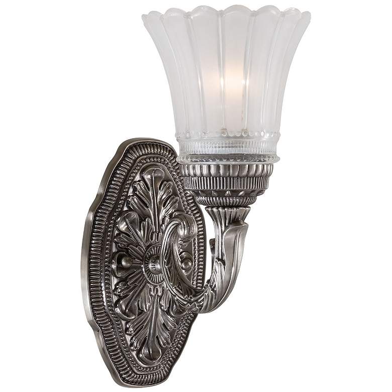Image 2 Minka Europa 11 1/4" Traditional Nickel and Etched Glass Wall Sconce