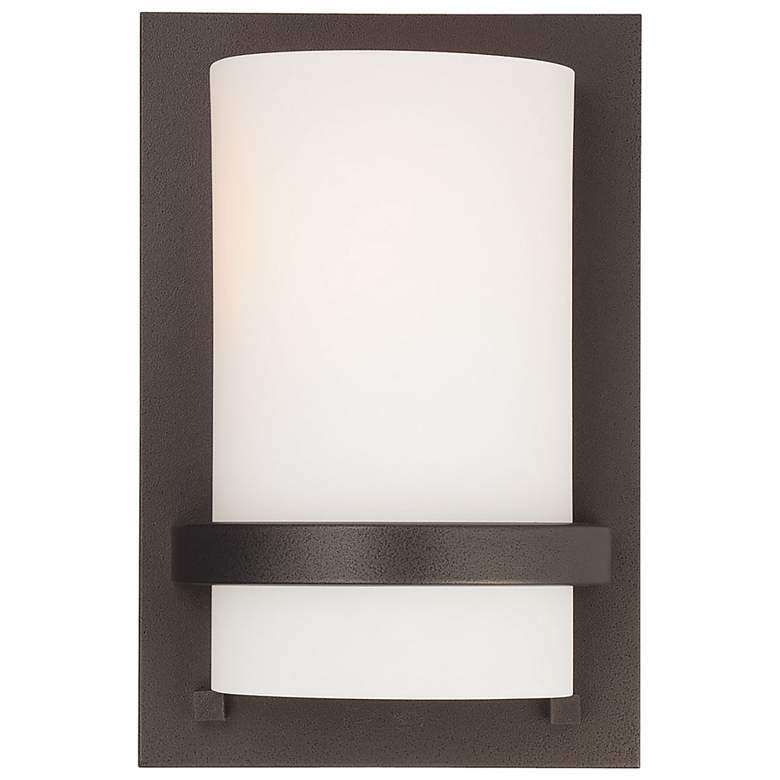 Image 5 Minka Fieldale Lodge 10" High Smoked Iron White Glass Wall Sconce more views