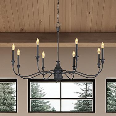 Minka Halifax County 48" 8-Light Textured Black Candelabra Chandelier