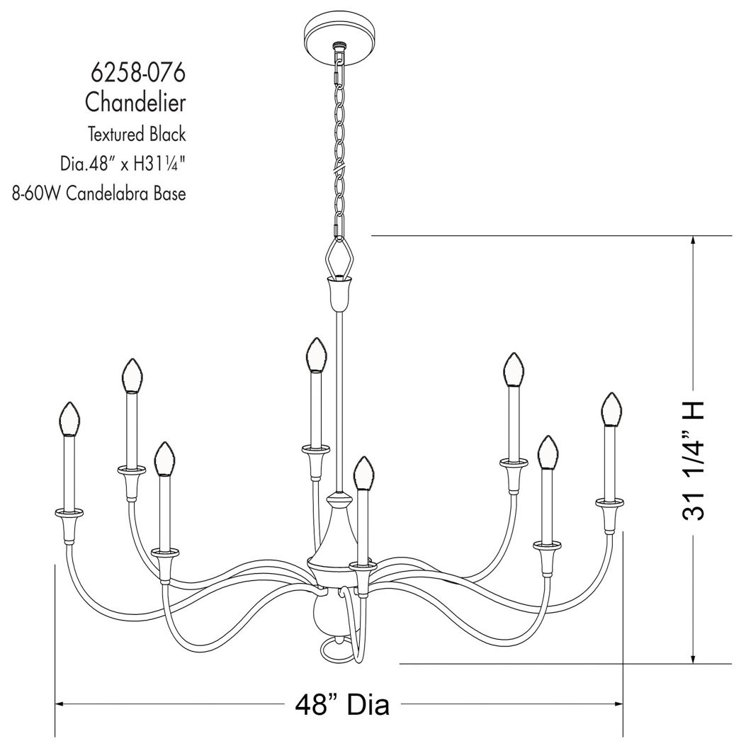 Minka Halifax County 48" 8-Light Textured Black Candelabra Chandelier