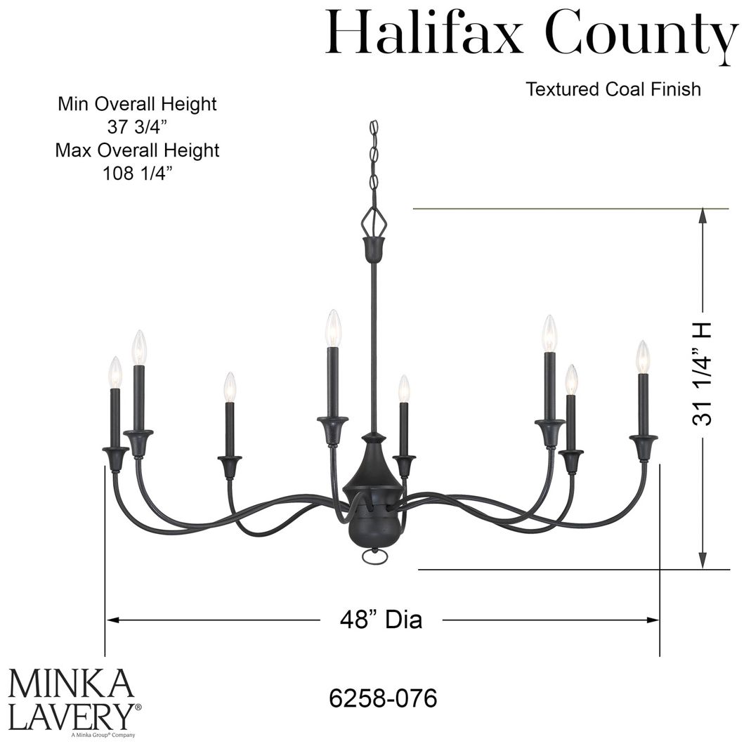 Minka Halifax County 48" 8-Light Textured Black Candelabra Chandelier