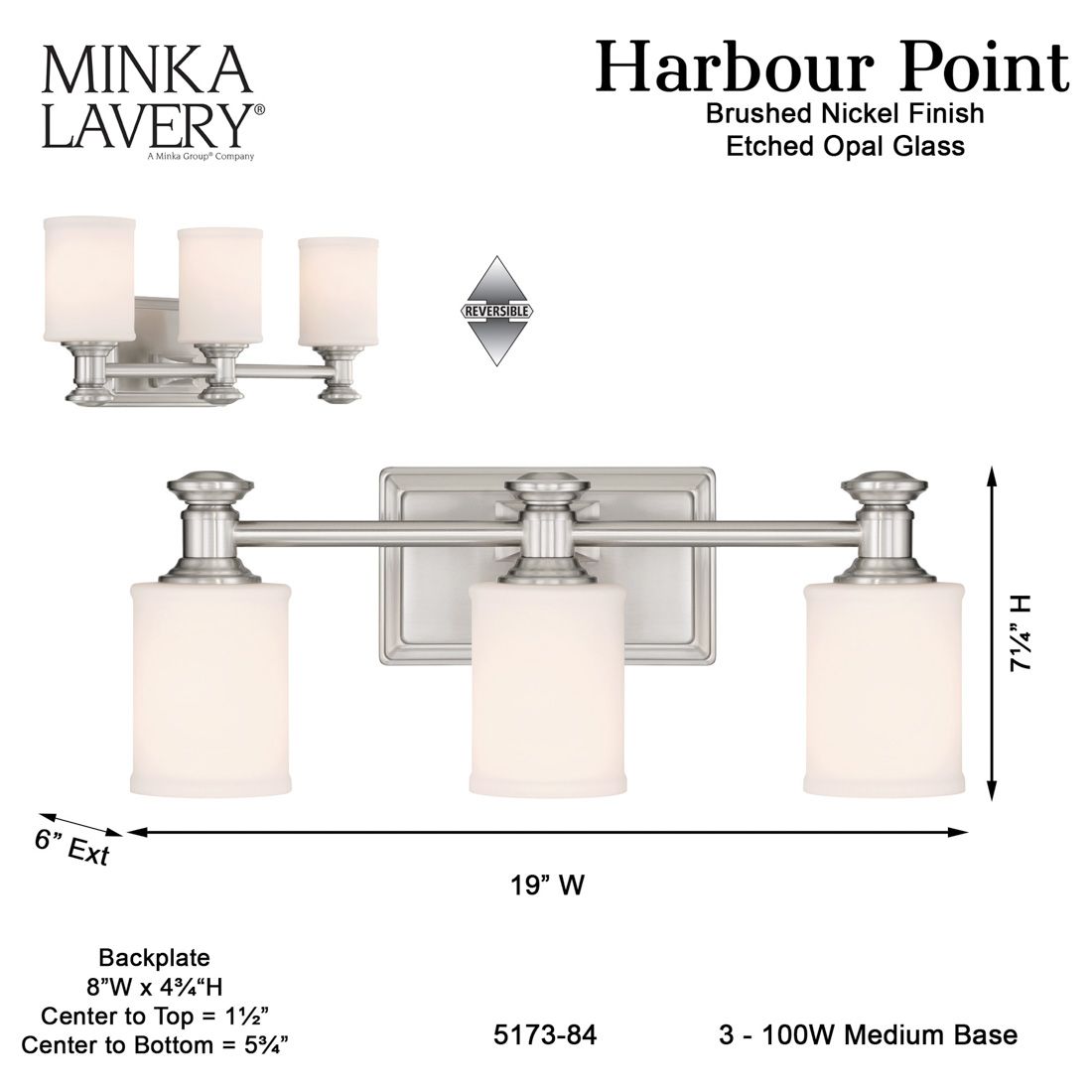 Minka Harbour Point 19" Brushed Nickel 3-Light Vanity Bath Light