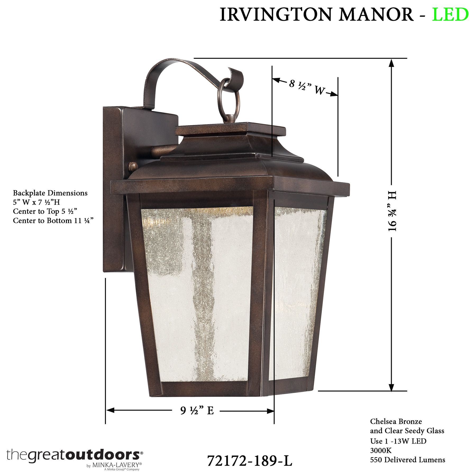 Minka Irvington Manor 16 3/4" High Bronze LED Outdoor Wall Light