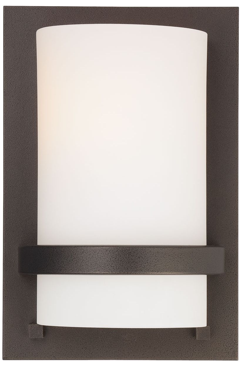 Minka-Lavery 1-Light Smoked Iron Wall Sconce with Etched White Glass Shade